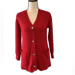 Loft | red snow flake button knit cardigan